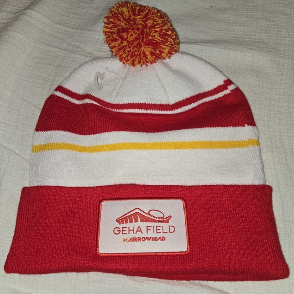 Other - GEHA FIELD AT ARROWHEAD red yellow white pom hat Kansas City Chiefs